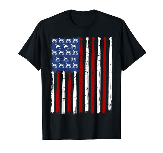 American Flag Drumsticks Drummer T-Shirt - Graphic Print Unisex - T-Shirt, Sweatshirt, Hoodie