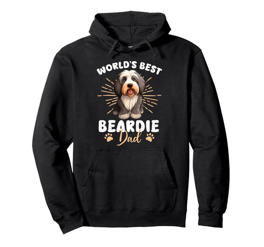 Bearded Collie Dog Worlds Best Beardie Dad Hoodie - Graphic Print Unisex - T-Shirt, Sweatshirt, Hoodie