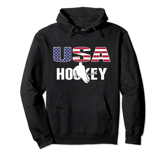 America Ice Hockey Lovers Jersey Usa Flag Hoodie - Novelty Apparel Unisex - T-Shirt, Sweatshirt, Hoodie