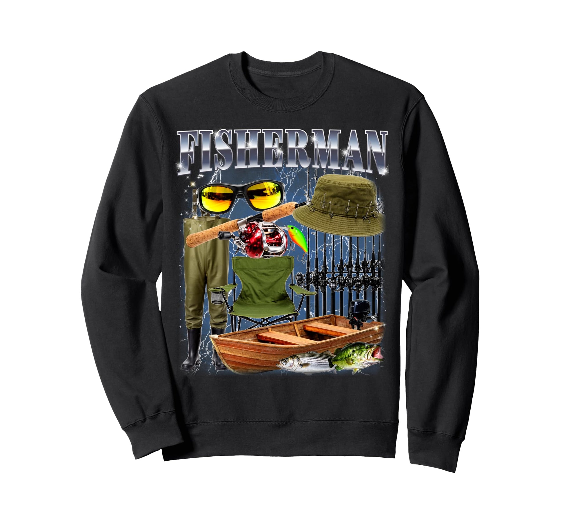 Fisherman Bootleg 90S Fishing Dad Fisher Sweatshirt - Graphic Print Unisex - T-Shirt, Sweatshirt, Hoodie