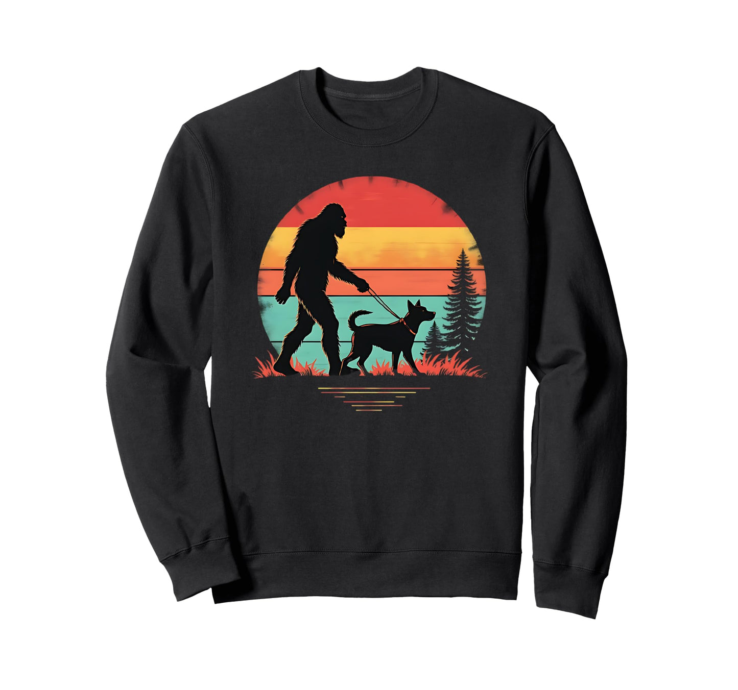 Bigfoot Walking Dog Funny Red Heeler Sweatshirt - Aesthetic Graphic Unisex - T-Shirt, Sweatshirt, Hoodie