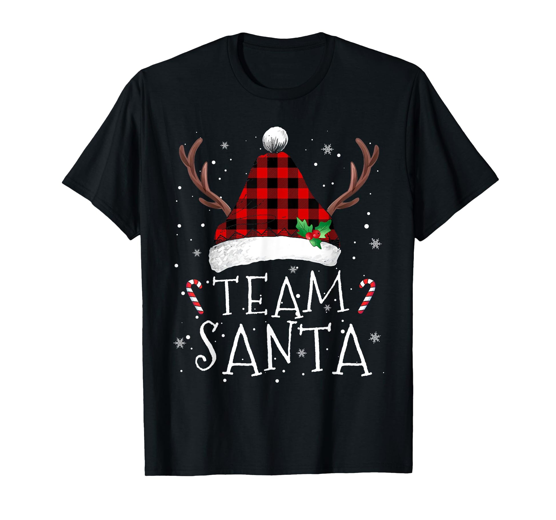 Team Santa Red Plaid Claus Hat Matching T-Shirt - Minimalist Print Unisex - T-Shirt, Sweatshirt, Hoodie