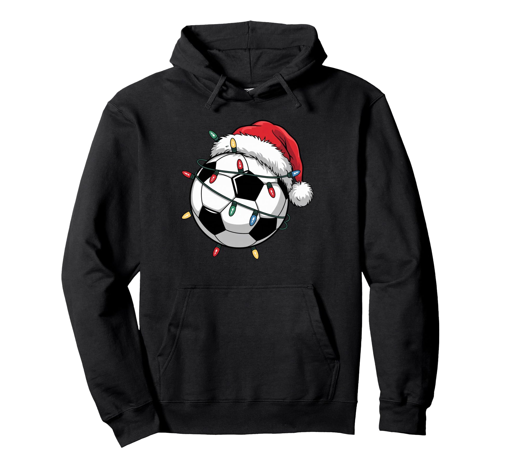 Soccer Ball Santa Hat Lights Family Hoodie - Minimalist Print for Adults - T-Shirt, Sweatshirt, Hoodie