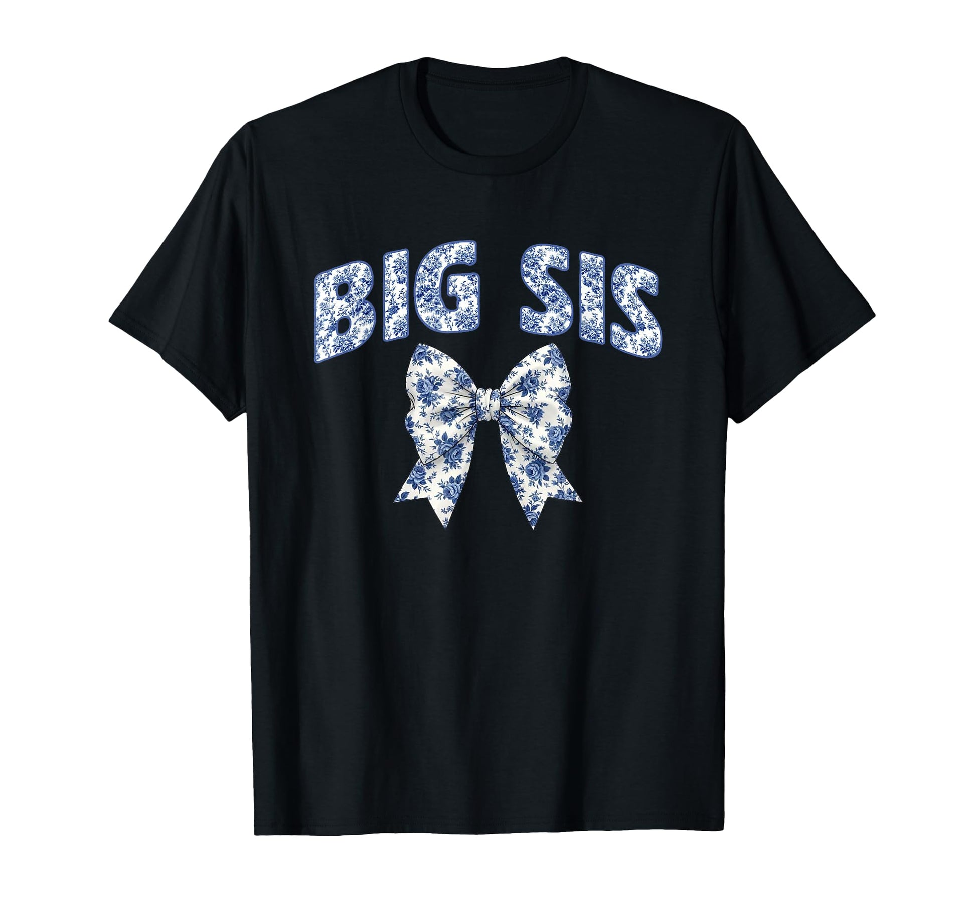 Big Sis Coquette Toile Blue Bow Floral T-Shirt - Novelty Apparel Unisex - T-Shirt, Sweatshirt, Hoodie