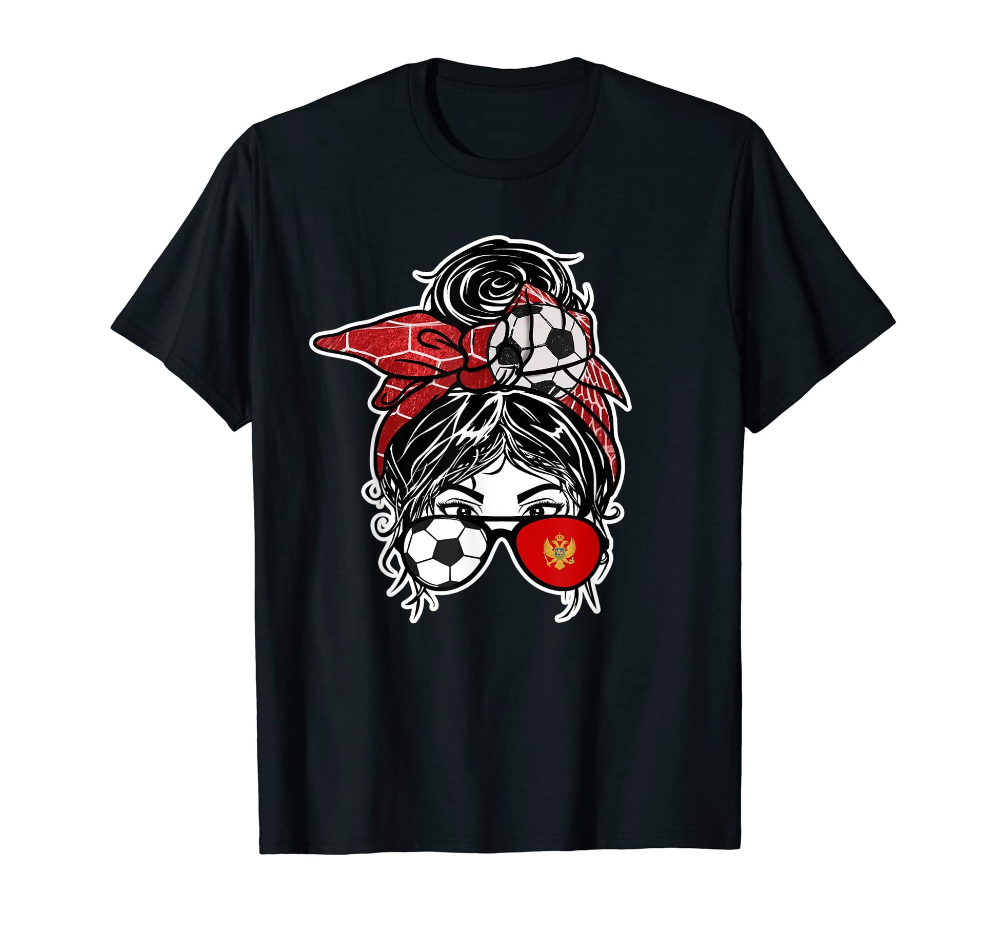 Messy Bun Hair Montenegrin Soccer T-Shirt - Novelty Apparel for Adults - T-Shirt, Sweatshirt, Hoodie