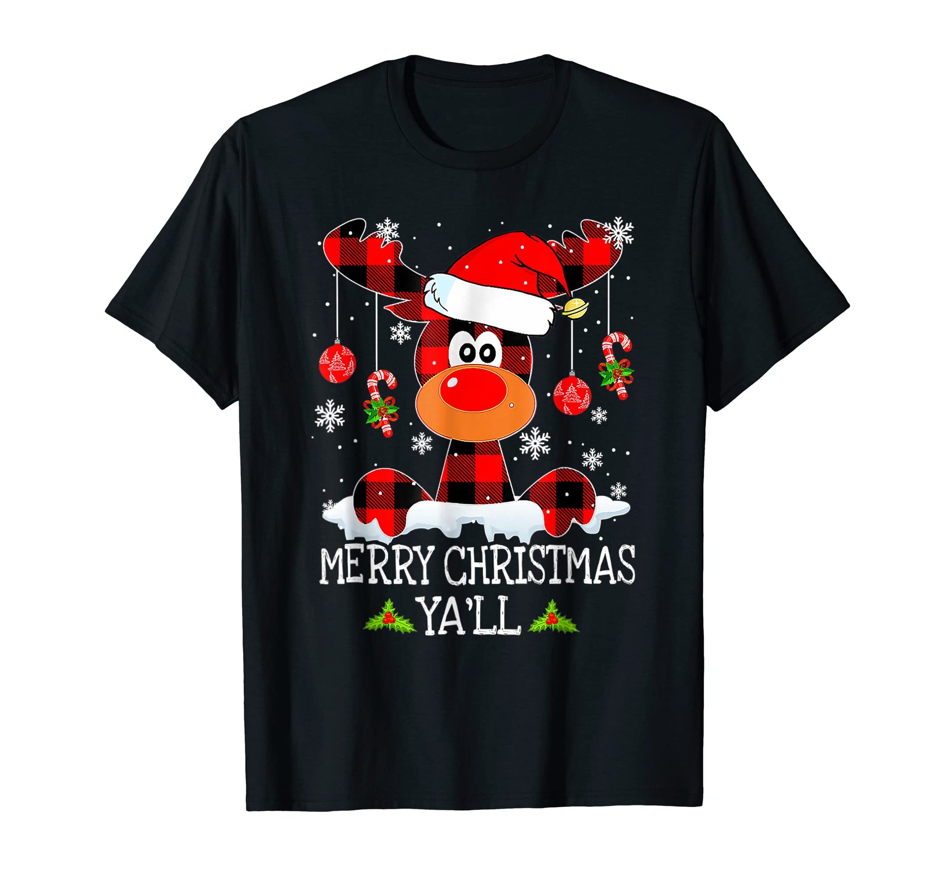 Merry Yall Reindeer Santa Hat Buffalo T-Shirt - Streetwear Style Men Women - T-Shirt, Sweatshirt, Hoodie
