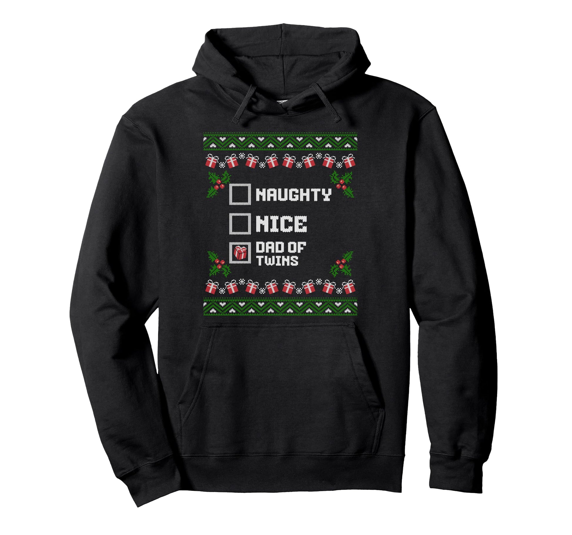 Santas List Naughty Nice Dad Twins Family Hoodie - Graphic Print for Adults - T-Shirt, Sweatshirt, Hoodie
