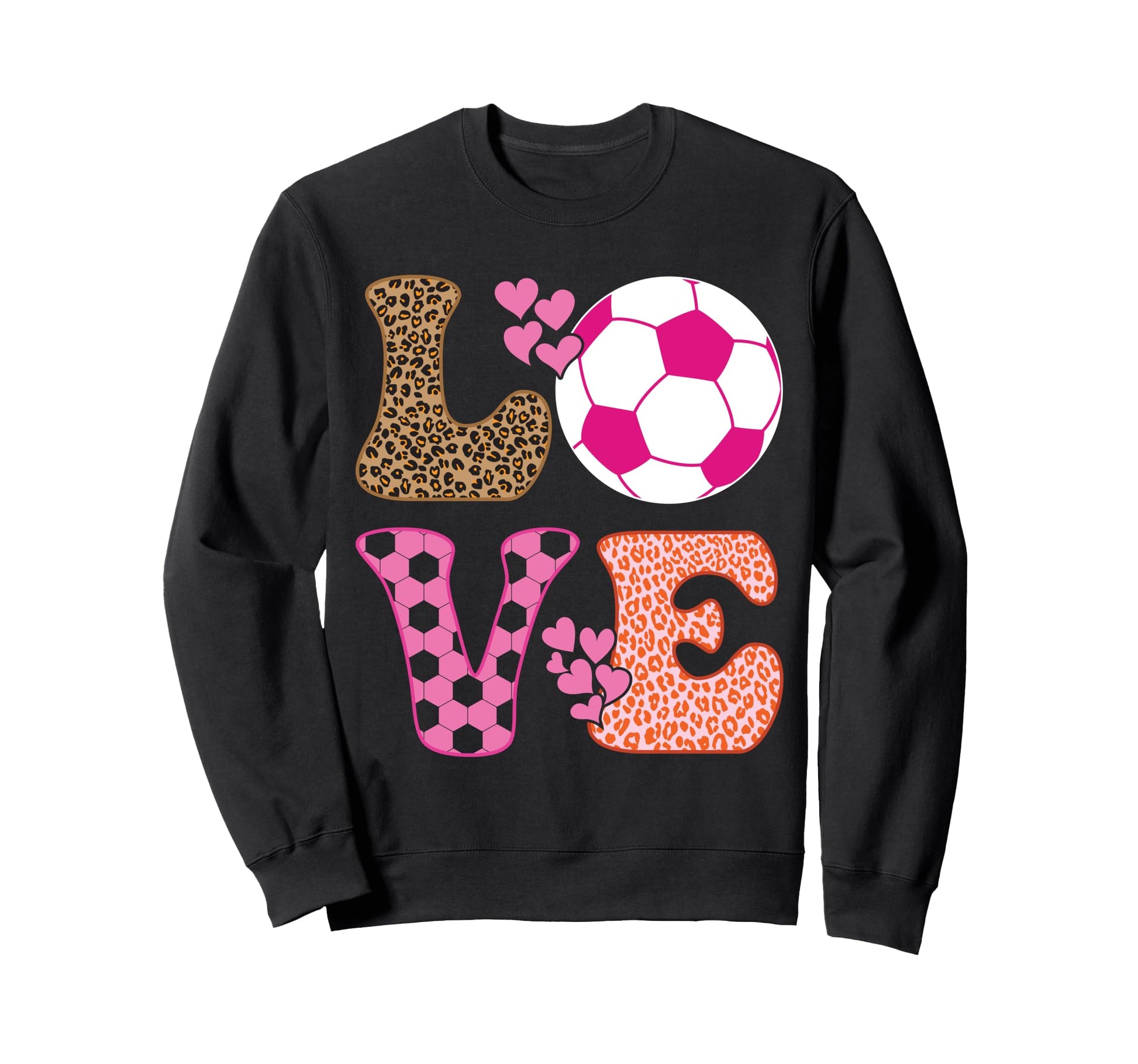 Soccer Love Hearts And Leopard Sweatshirt - Fun Novelty Design Men Women - T-Shirt, Sweatshirt, Hoodie