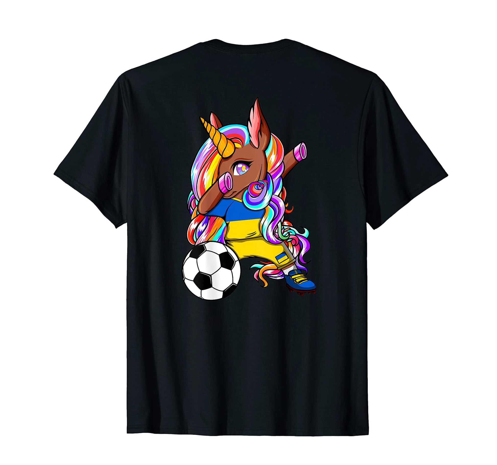 Dabbing Brown Skin Unicorn Ukraine Soccer T-Shirt - Unique Graphic Unisex - T-Shirt, Sweatshirt, Hoodie