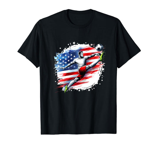 American Flag Soccer Player Soccer Ball T-Shirt - Unique Graphic Men Women - T-Shirt, Sweatshirt, Hoodie