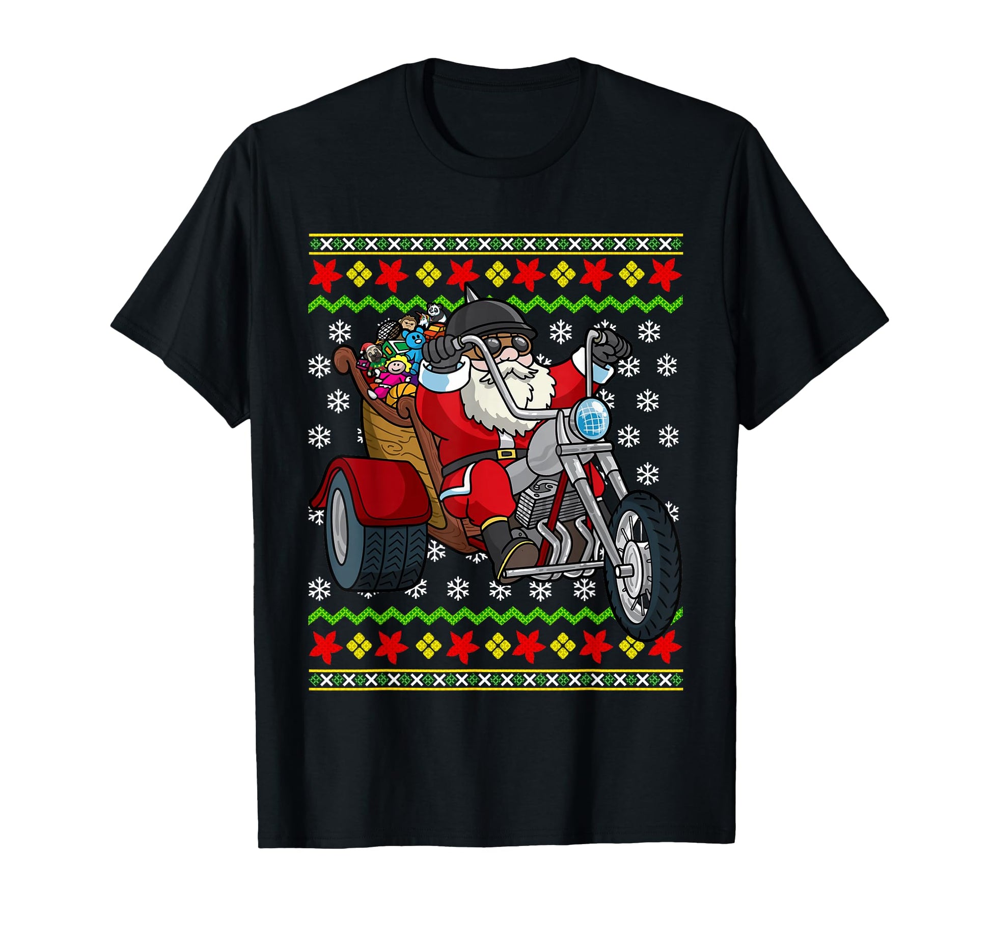 Santa Claus Biker Motorcycle T-Shirt - Fun Novelty Design Men Women - T-Shirt, Sweatshirt, Hoodie