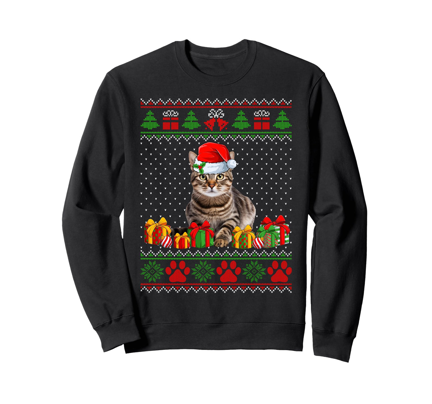 Funny Tabby Cat Santa Hat Ugly Pjs Sweatshirt - Streetwear Style for Adults - T-Shirt, Sweatshirt, Hoodie
