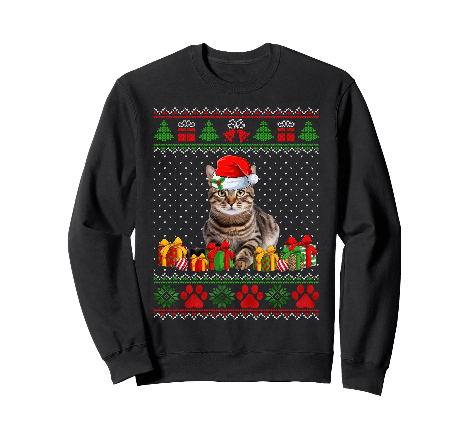 Funny Tabby Cat Santa Hat Ugly Pjs Sweatshirt - Streetwear Style for Adults - T-Shirt, Sweatshirt, Hoodie