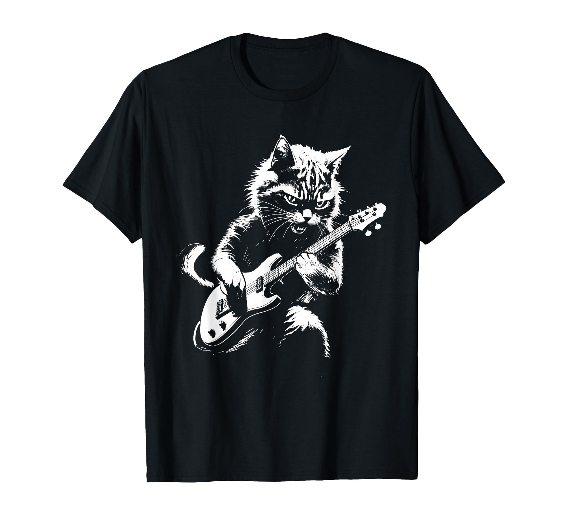Cat Playing Electric Guitar Cat Lover T-Shirt - Minimalist Print Men Women - T-Shirt, Sweatshirt, Hoodie
