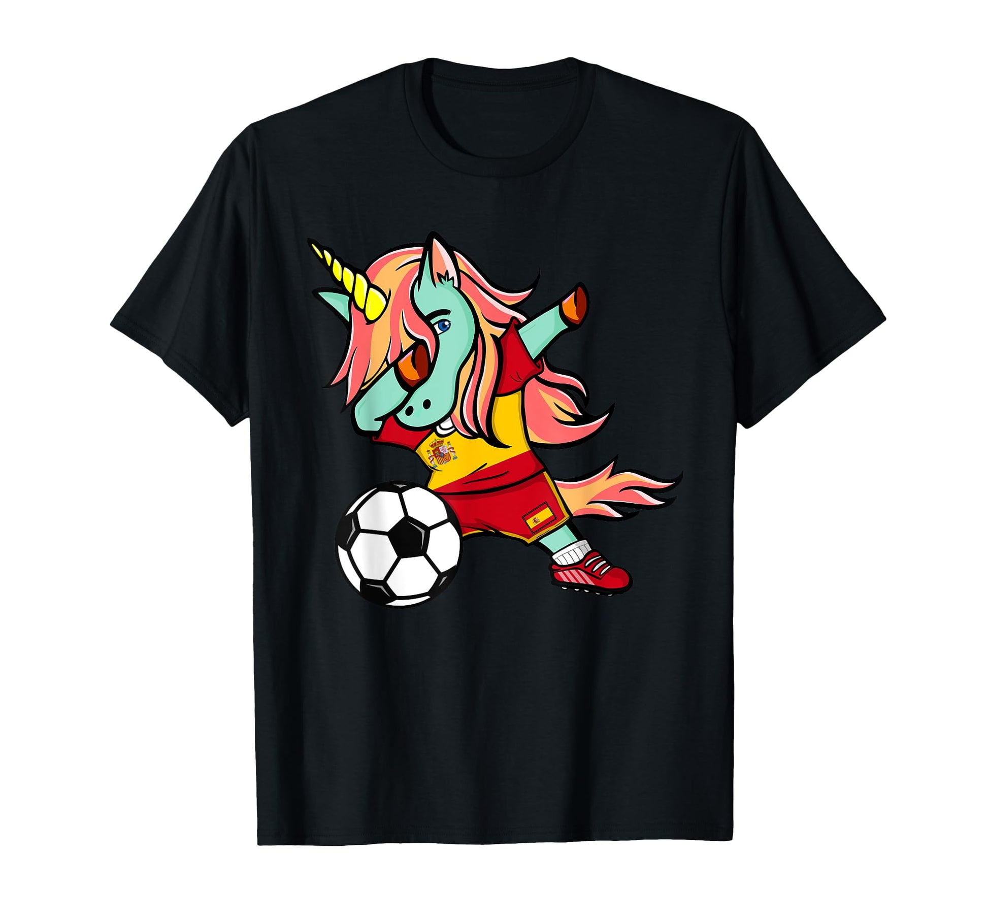 Dabbing Unicorn Spain Football Fans Jersey T-Shirt - Trendy Graphic Unisex - T-Shirt, Sweatshirt, Hoodie