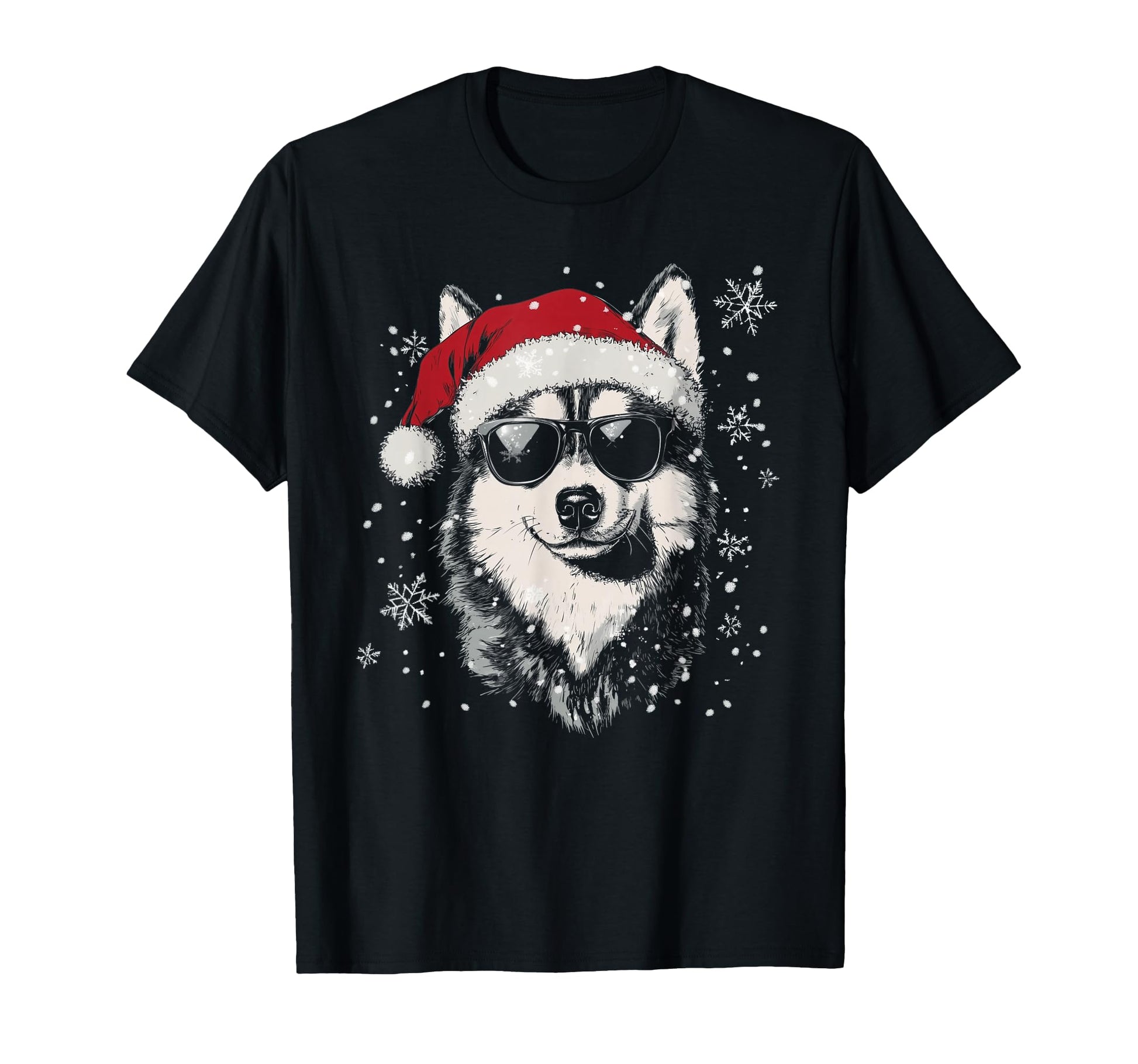 Husky Santa Hat Funny Dog Mom Dad T-Shirt - Aesthetic Graphic Unisex - T-Shirt, Sweatshirt, Hoodie