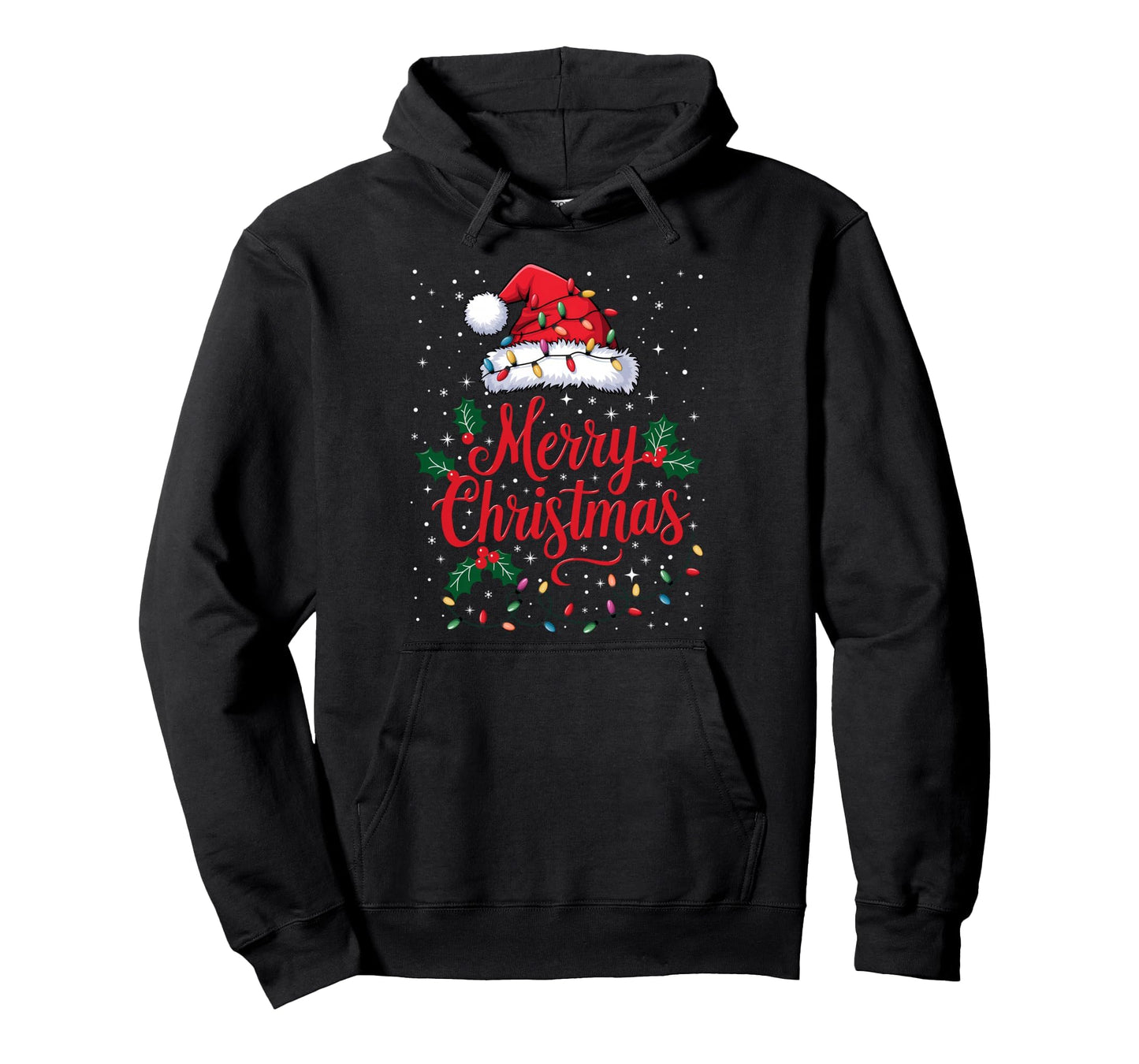 Merry Lights Red Santa Hat Family Hoodie - Novelty Apparel Unisex - T-Shirt, Sweatshirt, Hoodie