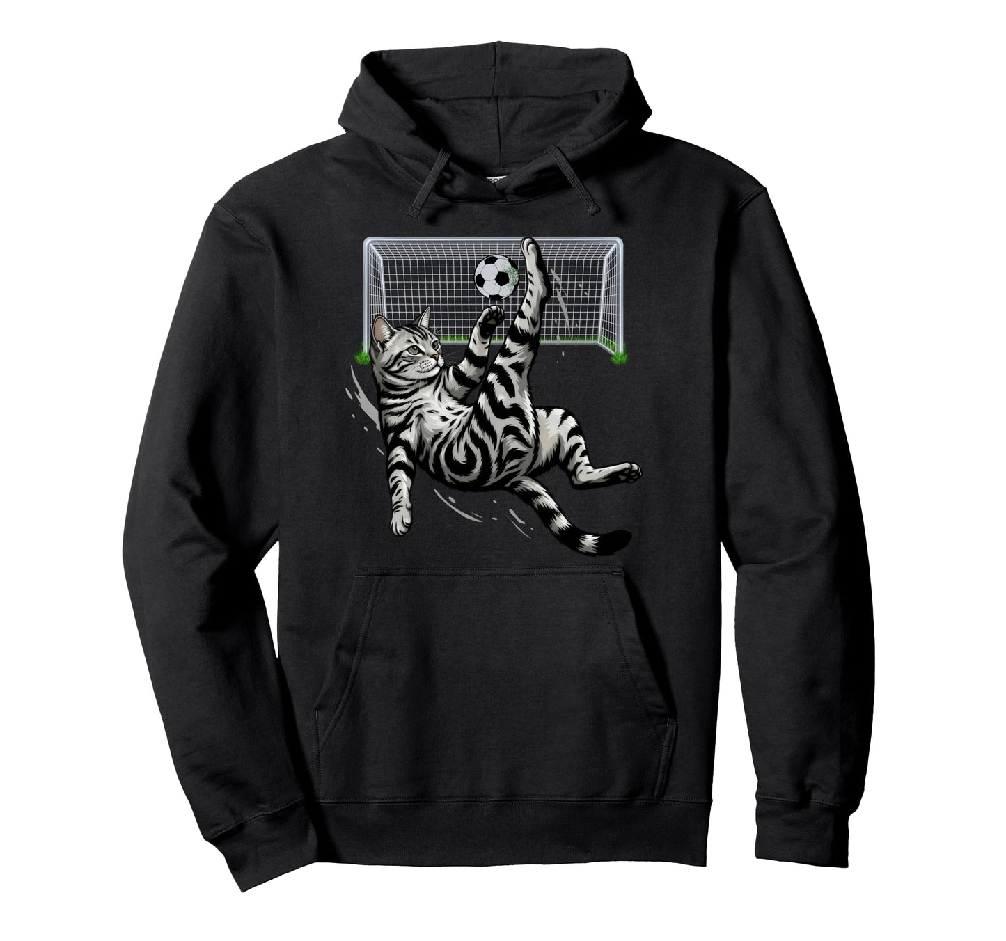 Funny Tabby Cat Soccer Bicycle Kick Hoodie - Custom Art Print for Adults - T-Shirt, Sweatshirt, Hoodie