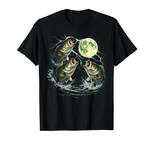 Bass Fish Howling To Moon Angler T-Shirt - Graphic Print for Adults - T-Shirt, Sweatshirt, Hoodie