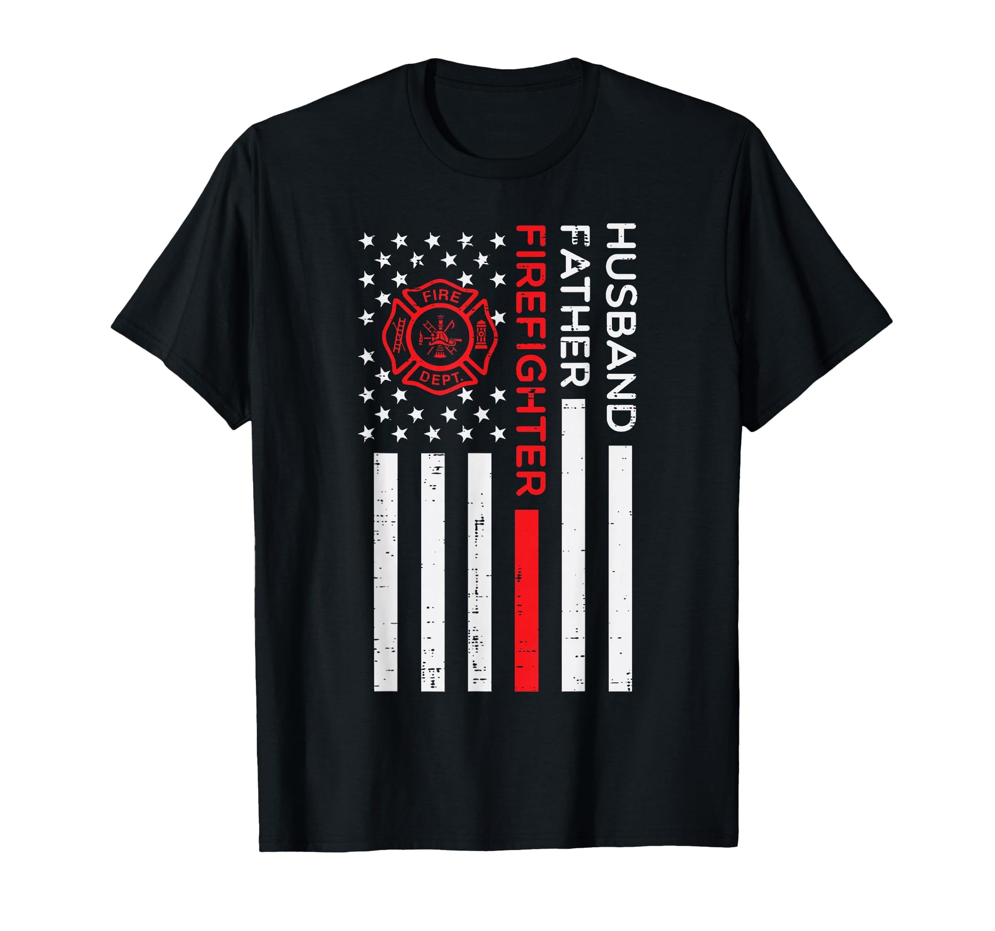 Husband Father Firefighter Us Flag T-Shirt - Unique Graphic for Adults - T-Shirt, Sweatshirt, Hoodie