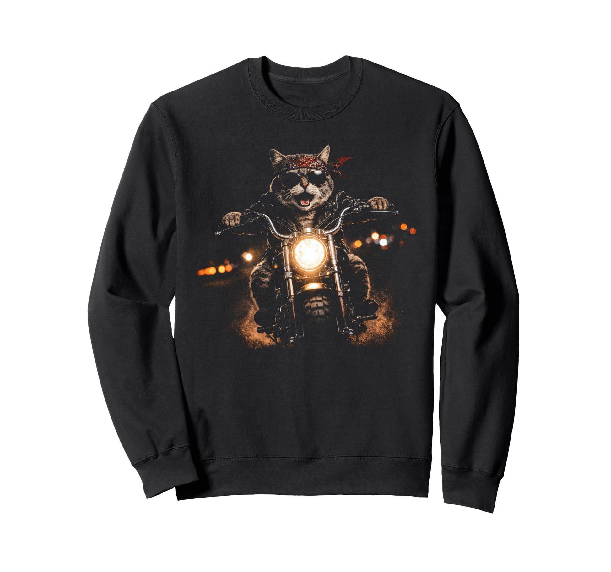 Funny Cat Motorcycle Realistic Sweatshirt - Novelty Apparel for Adults - T-Shirt, Sweatshirt, Hoodie