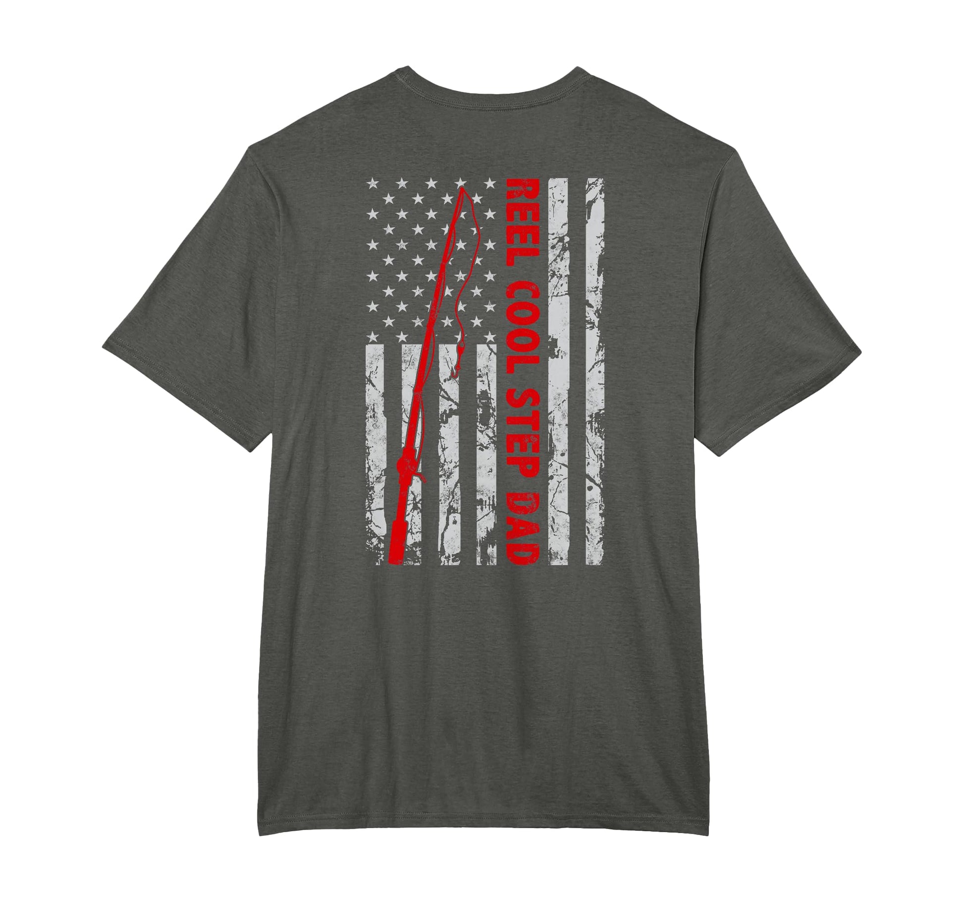 Reel Step Dad Fishing American Flag Gift T-Shirt - Novelty Apparel Unisex - T-Shirt, Sweatshirt, Hoodie