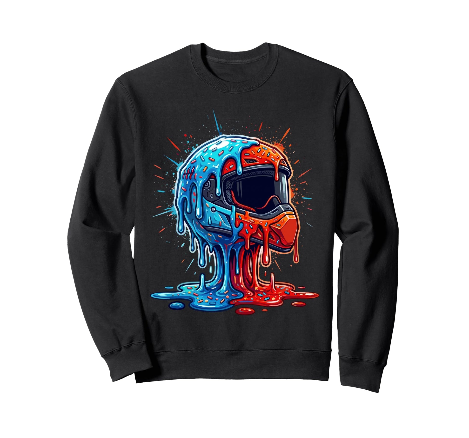 Melting Motocross Helmet Drippy Sweatshirt - Trendy Graphic Unisex - T-Shirt, Sweatshirt, Hoodie