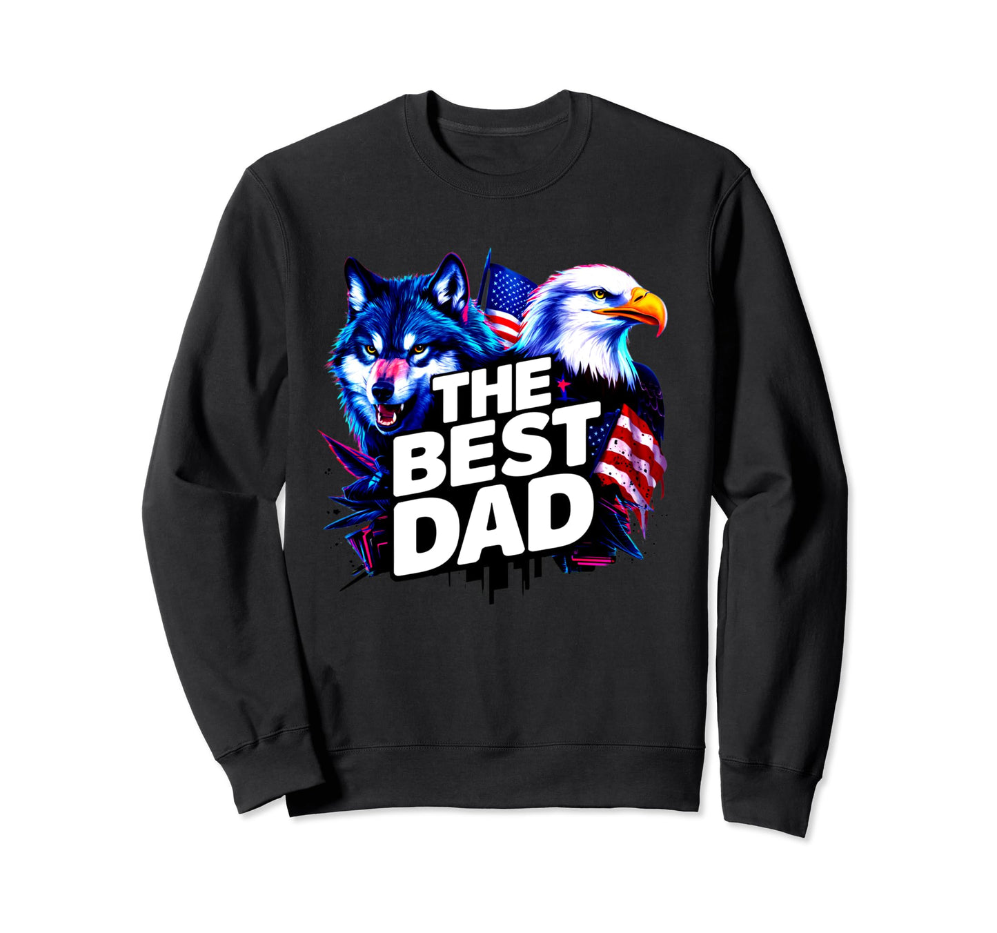 Best Dad Wolf Bald Eagle American Sweatshirt - Custom Art Print Men Women - T-Shirt, Sweatshirt, Hoodie