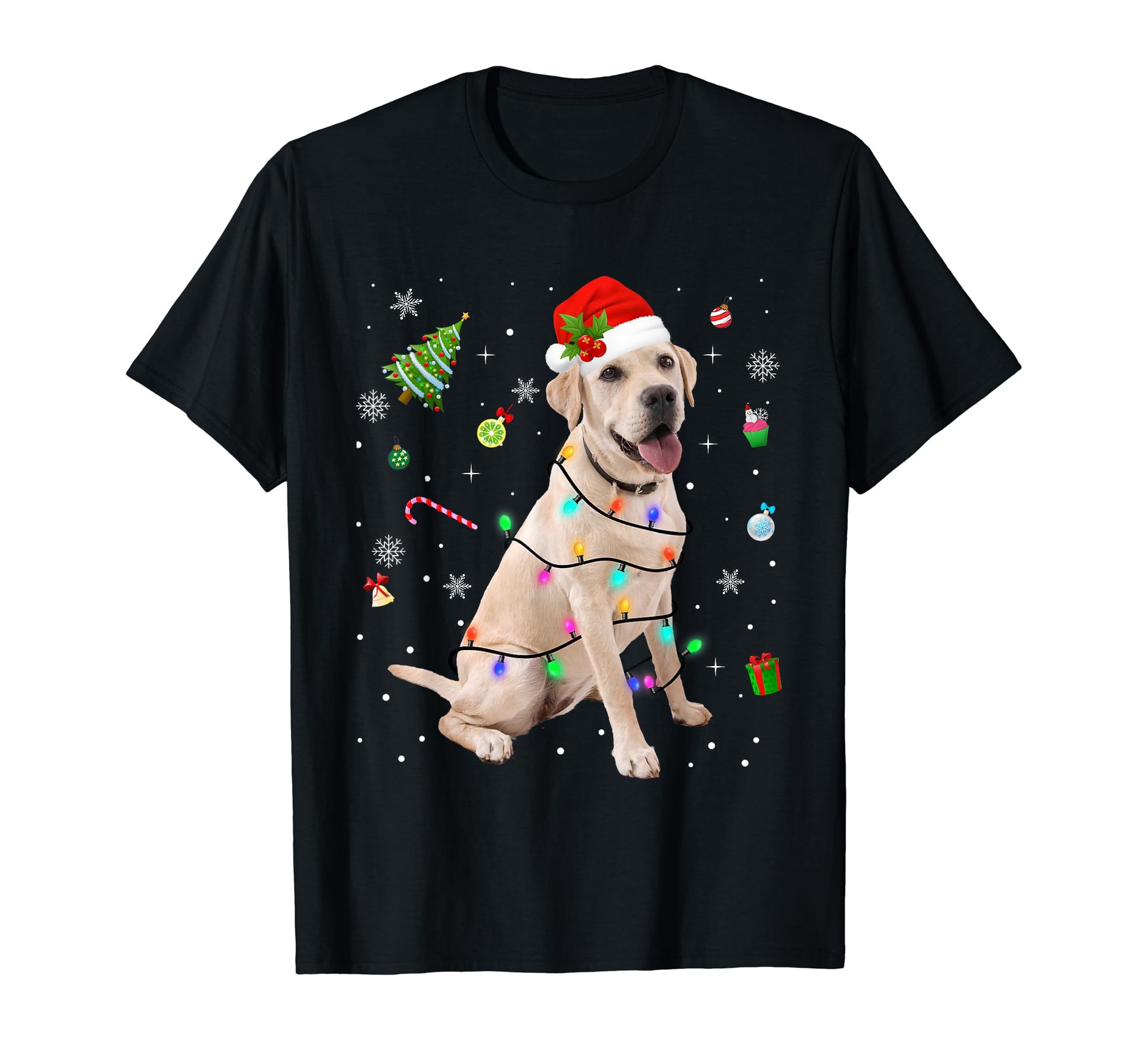 Labrador Dog Lights Santa Hat Dog T-Shirt - Casual Everyday Wear Unisex - T-Shirt, Sweatshirt, Hoodie