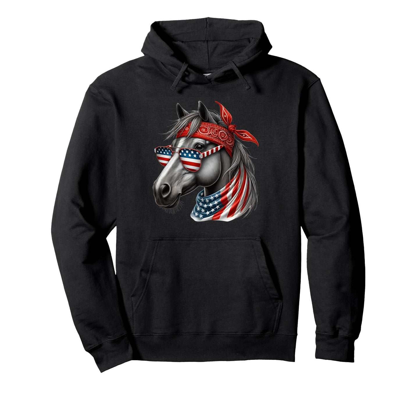 Horse 4Th July Horse American Usa Flag Hoodie - Trendy Graphic for Adults - T-Shirt, Sweatshirt, Hoodie