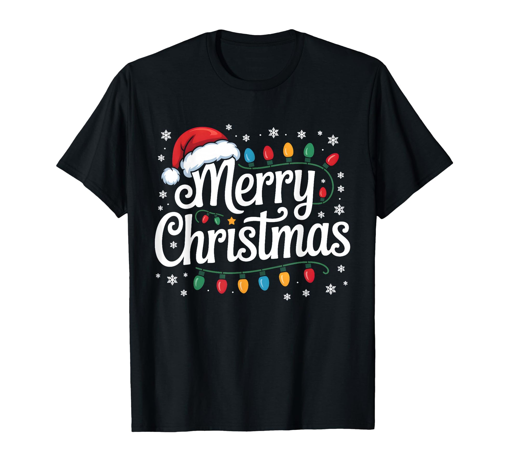Merry Lights Red Santa Hat Family T-Shirt - Minimalist Print Unisex - T-Shirt, Sweatshirt, Hoodie