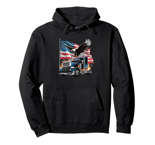 American Flag Trucker Dad Big Rig Hoodie - Streetwear Style Men Women - T-Shirt, Sweatshirt, Hoodie