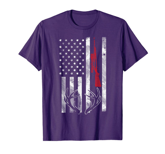 American Flag Rifle Antler Deer Hunting T-Shirt - Unique Graphic Unisex - T-Shirt, Sweatshirt, Hoodie