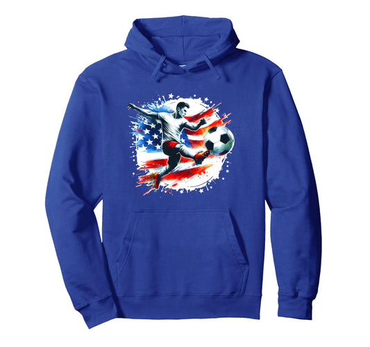 American Flag Soccer Player Teen Hoodie - Aesthetic Graphic Men Women - T-Shirt, Sweatshirt, Hoodie