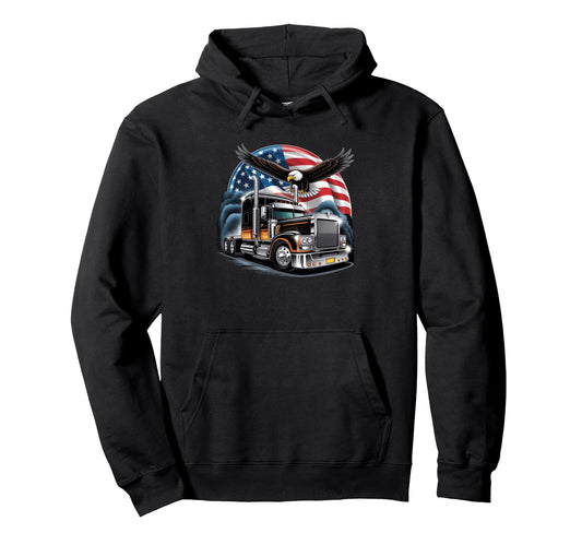 American Flag Trucker Dad Big Rig Hoodie - Streetwear Style for Adults - T-Shirt, Sweatshirt, Hoodie