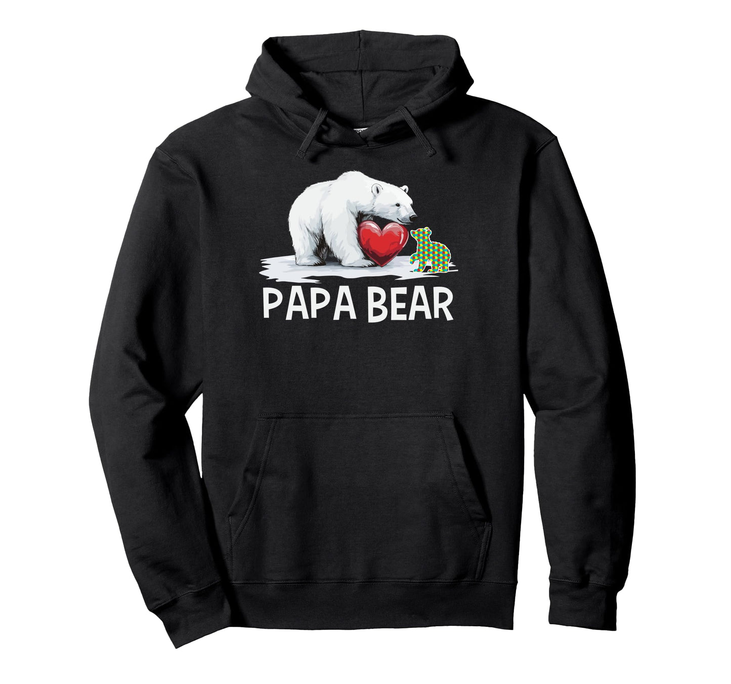 Papa Bear Autism Awareness Red Heart Hoodie - Casual Everyday Wear Unisex - T-Shirt, Sweatshirt, Hoodie