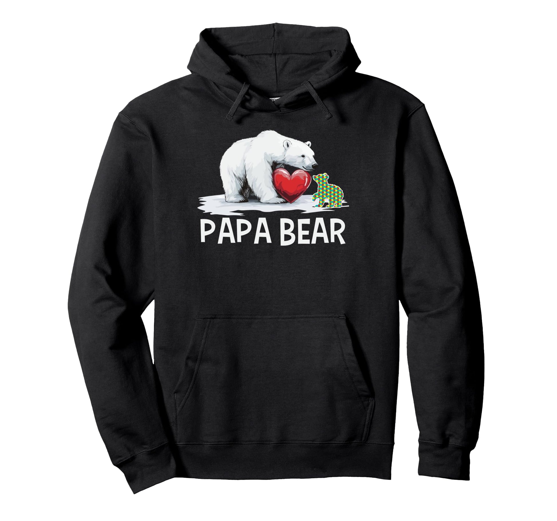 Papa Bear Autism Awareness Red Heart Hoodie - Casual Everyday Wear Unisex - T-Shirt, Sweatshirt, Hoodie
