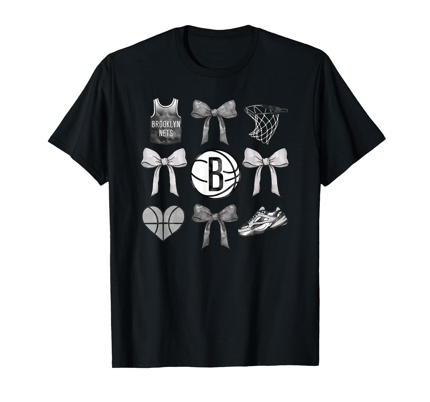 Nba Brooklyn Nets Bow Grid T-Shirt - Fun Novelty Design Men Women - T-Shirt, Sweatshirt, Hoodie