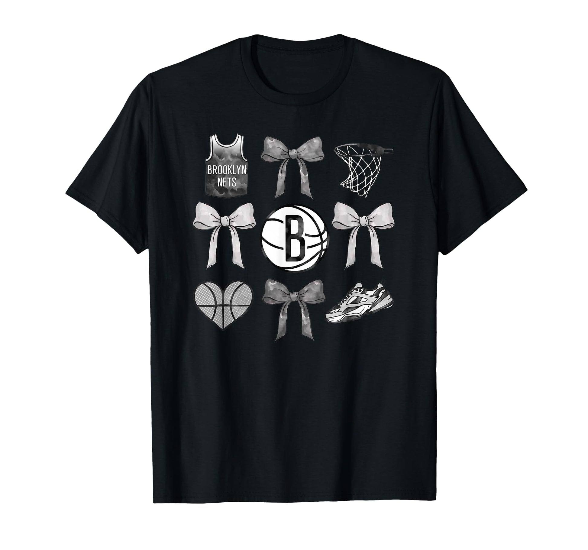 Nba Brooklyn Nets Bow Grid T-Shirt - Fun Novelty Design Men Women - T-Shirt, Sweatshirt, Hoodie