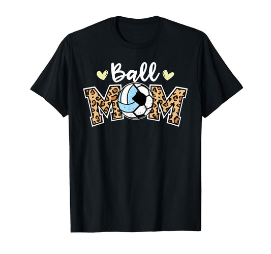 Ball Mom Leopard Funny Soccer T-Shirt - Minimalist Print for Adults - T-Shirt, Sweatshirt, Hoodie