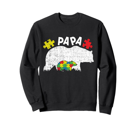 Autism Dad Bear Papa Colorful Puzzle Sweatshirt - Novelty Apparel Unisex - T-Shirt, Sweatshirt, Hoodie