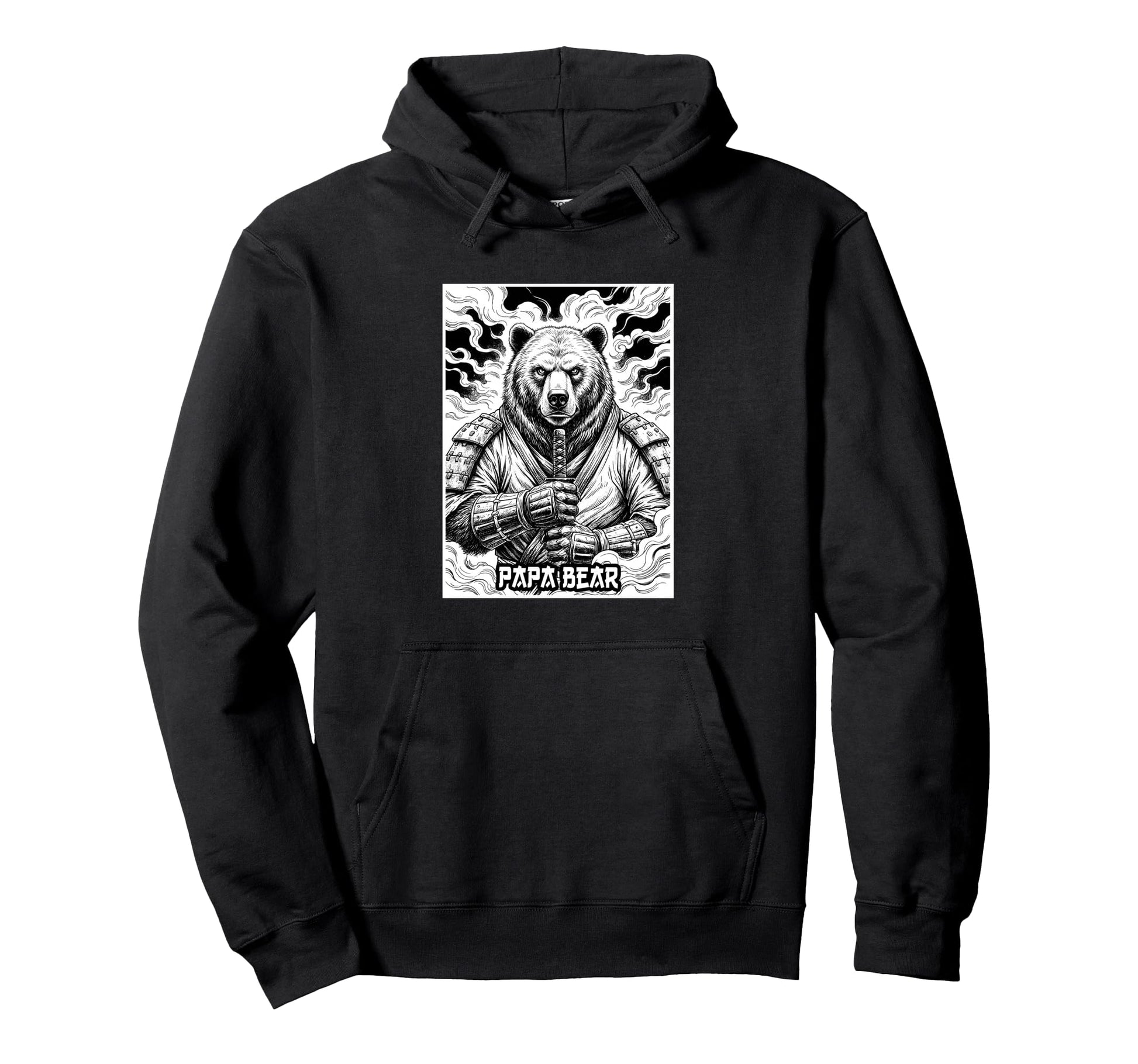 Papa Samurai Ronin Father Bear W Katana Hoodie - Aesthetic Graphic Unisex - T-Shirt, Sweatshirt, Hoodie