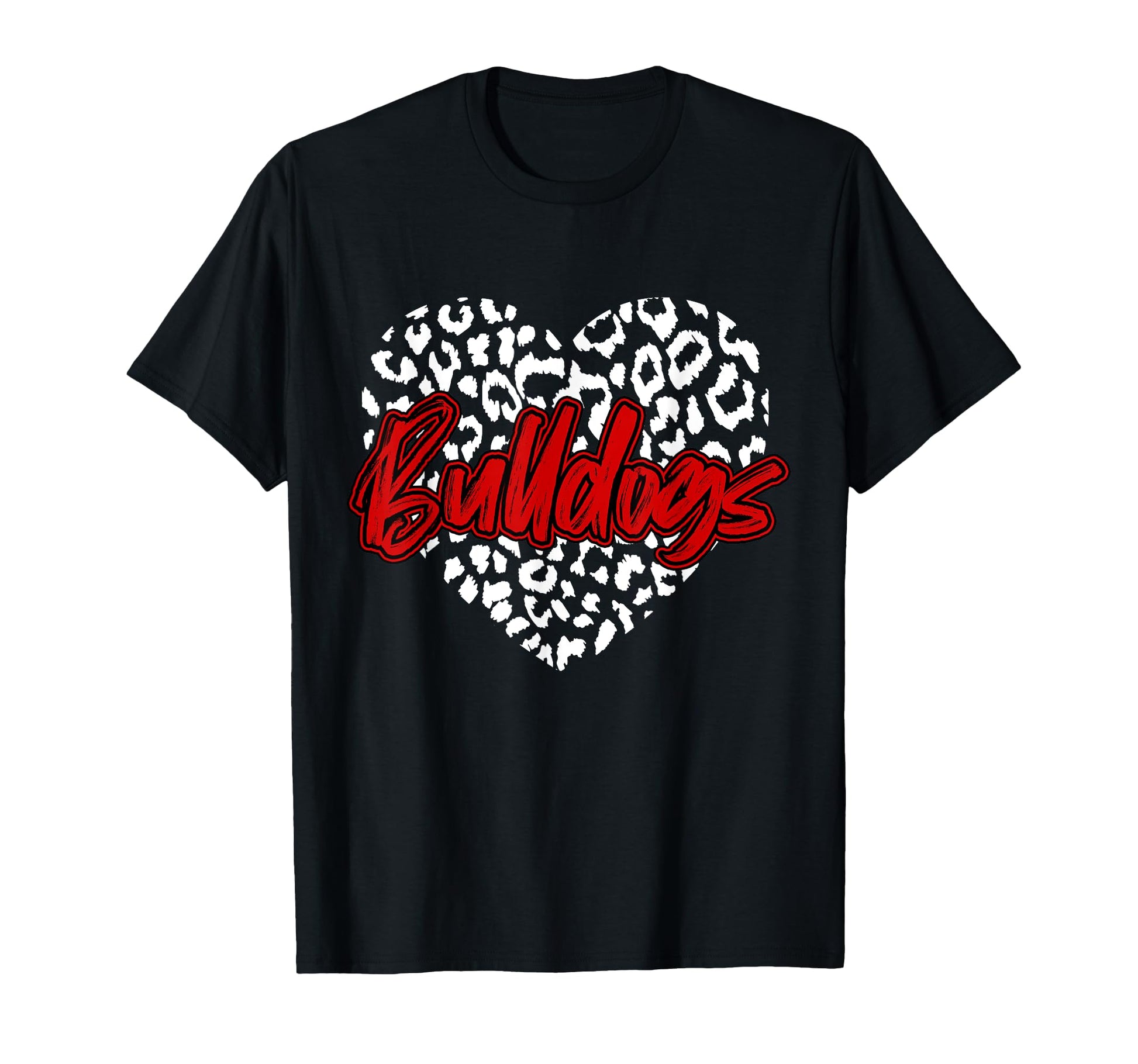 Bulldogs Red Cheetah Leopard Heart T-Shirt - Unique Graphic for Adults - T-Shirt, Sweatshirt, Hoodie