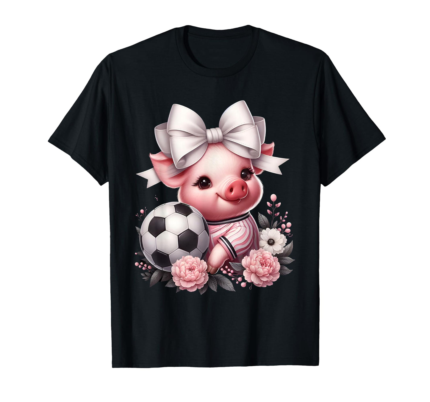 Pig White Coquette Bow Soccer Pig T-Shirt - Casual Everyday Wear Unisex - T-Shirt, Sweatshirt, Hoodie