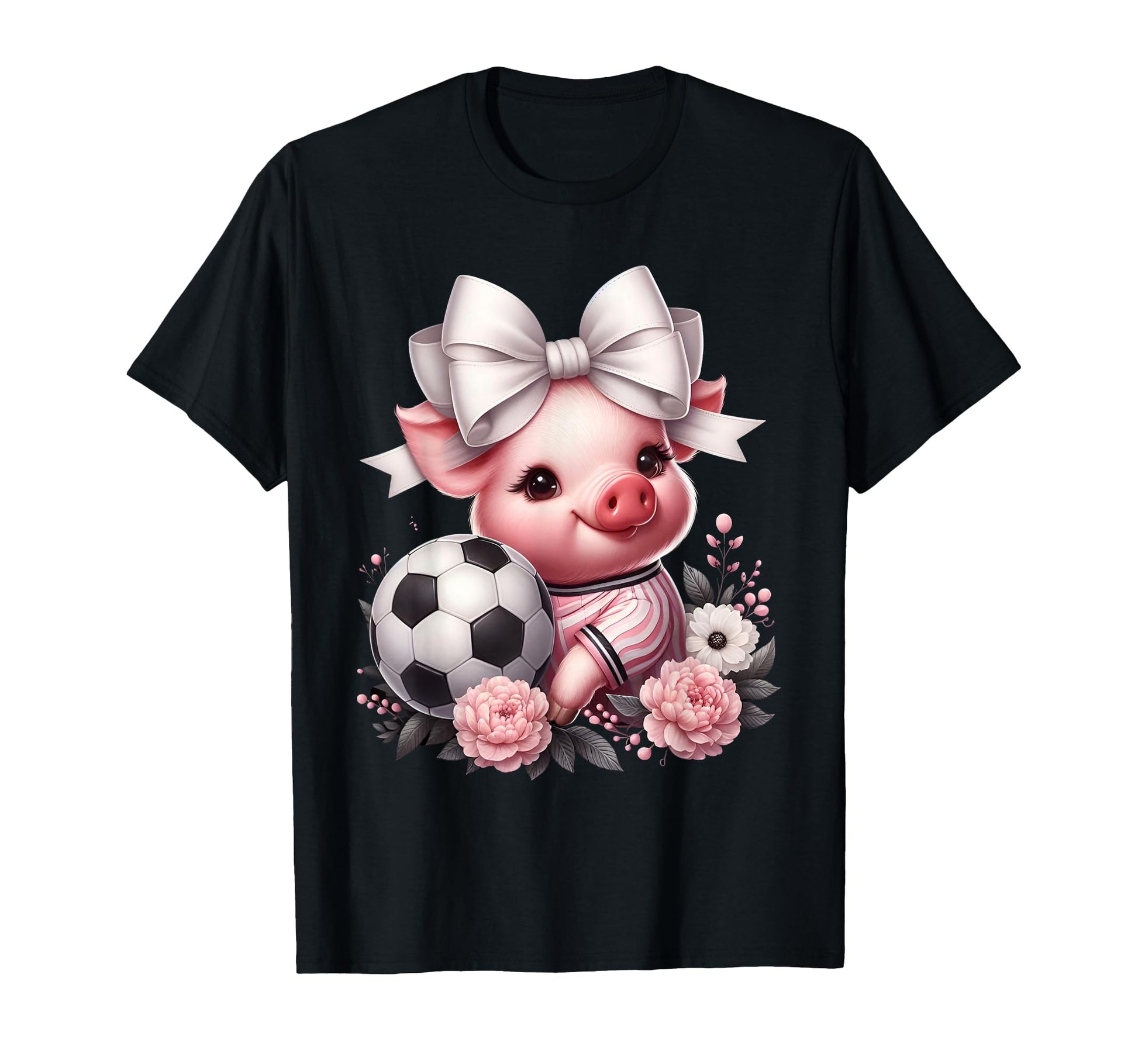 Pig White Coquette Bow Soccer Pig T-Shirt - Casual Everyday Wear Unisex - T-Shirt, Sweatshirt, Hoodie