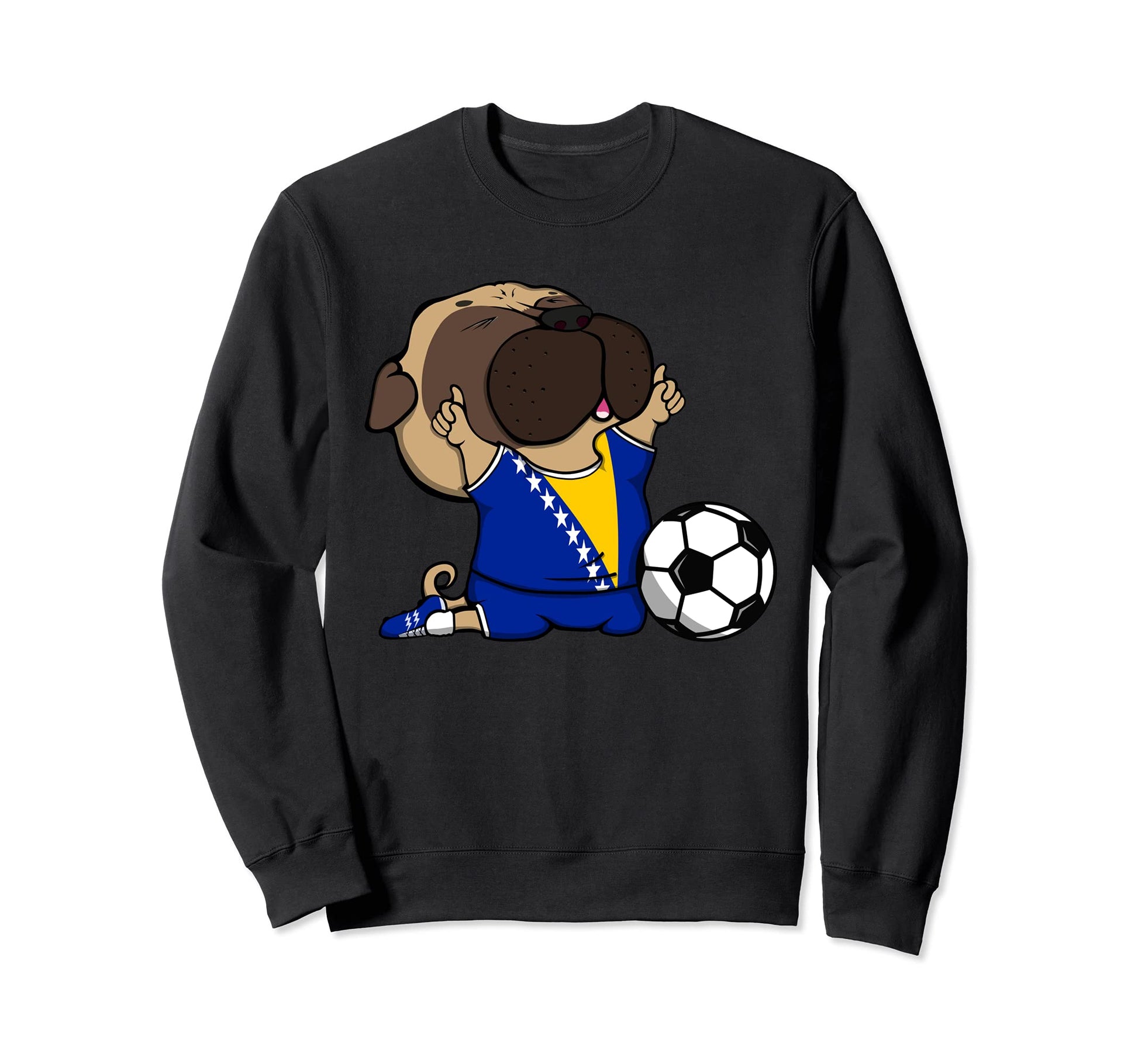 Pug Bosnia Herzegovina Soccer Fans Sweatshirt - Trendy Graphic for Adults - T-Shirt, Sweatshirt, Hoodie