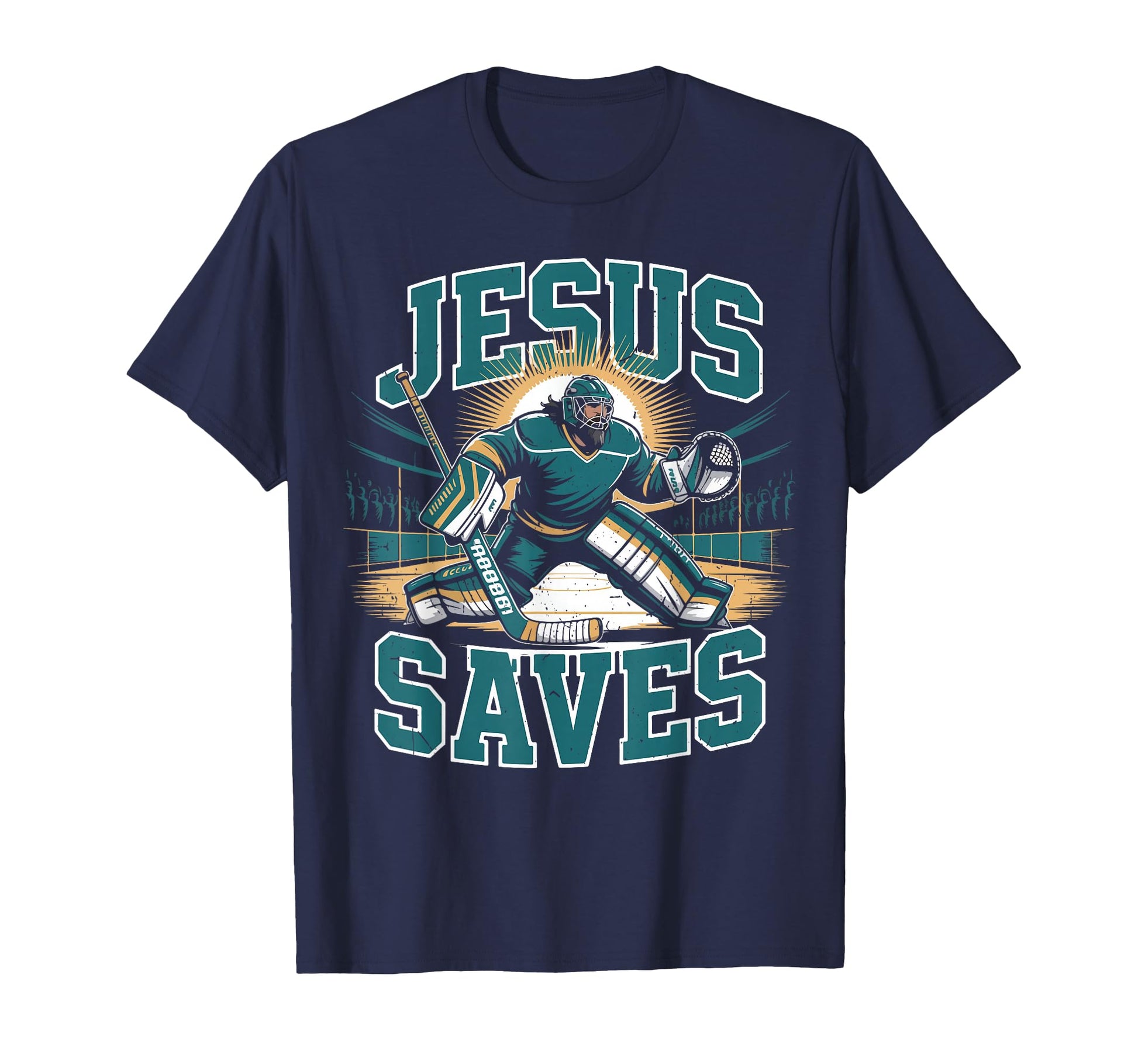 Christian Hockey Jesus Saves T-Shirt - Casual Everyday Wear for Adults - T-Shirt, Sweatshirt, Hoodie