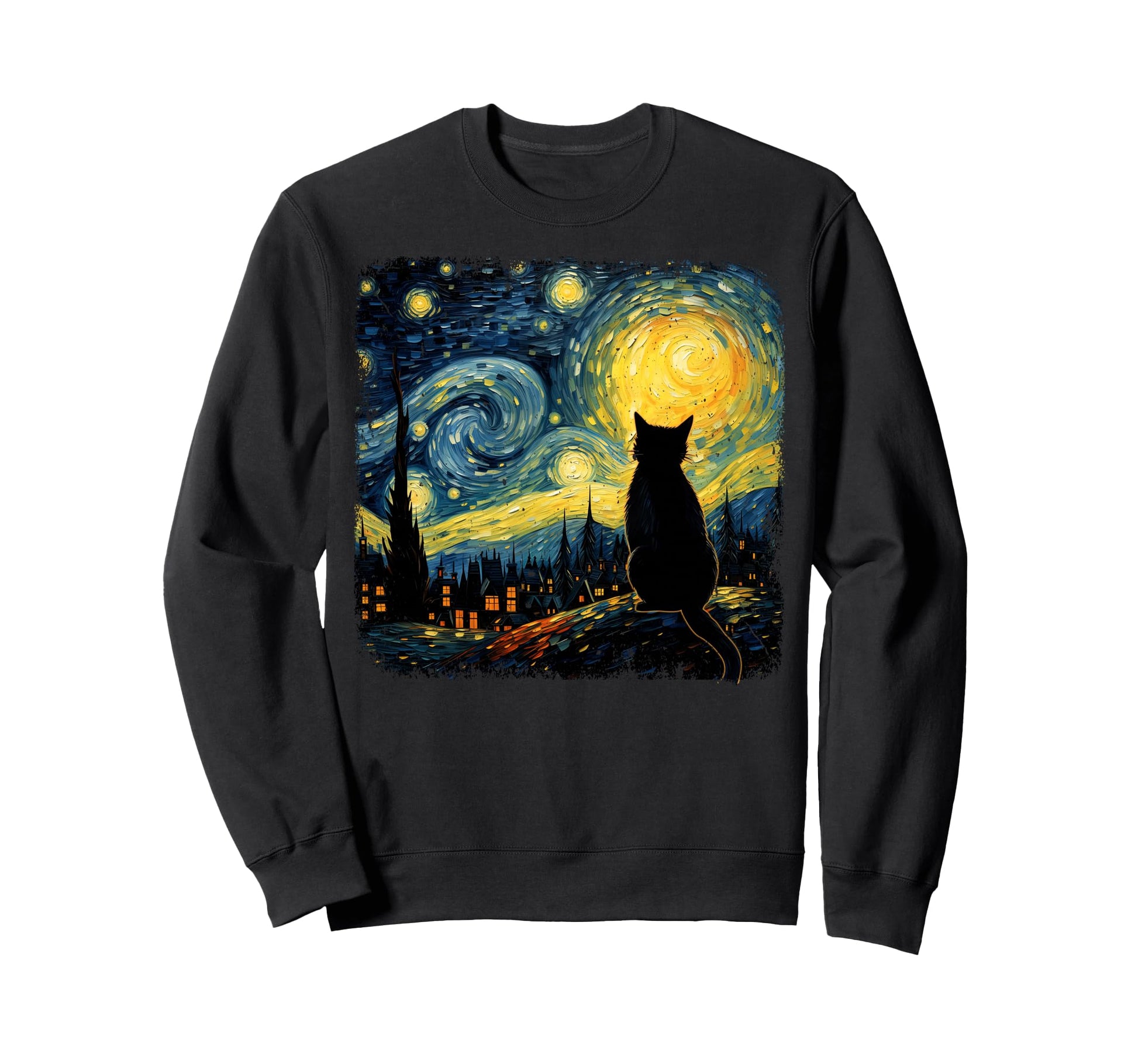 Cat Starry Night Van Gogh Cat Cat Sweatshirt - Novelty Apparel for Adults - T-Shirt, Sweatshirt, Hoodie
