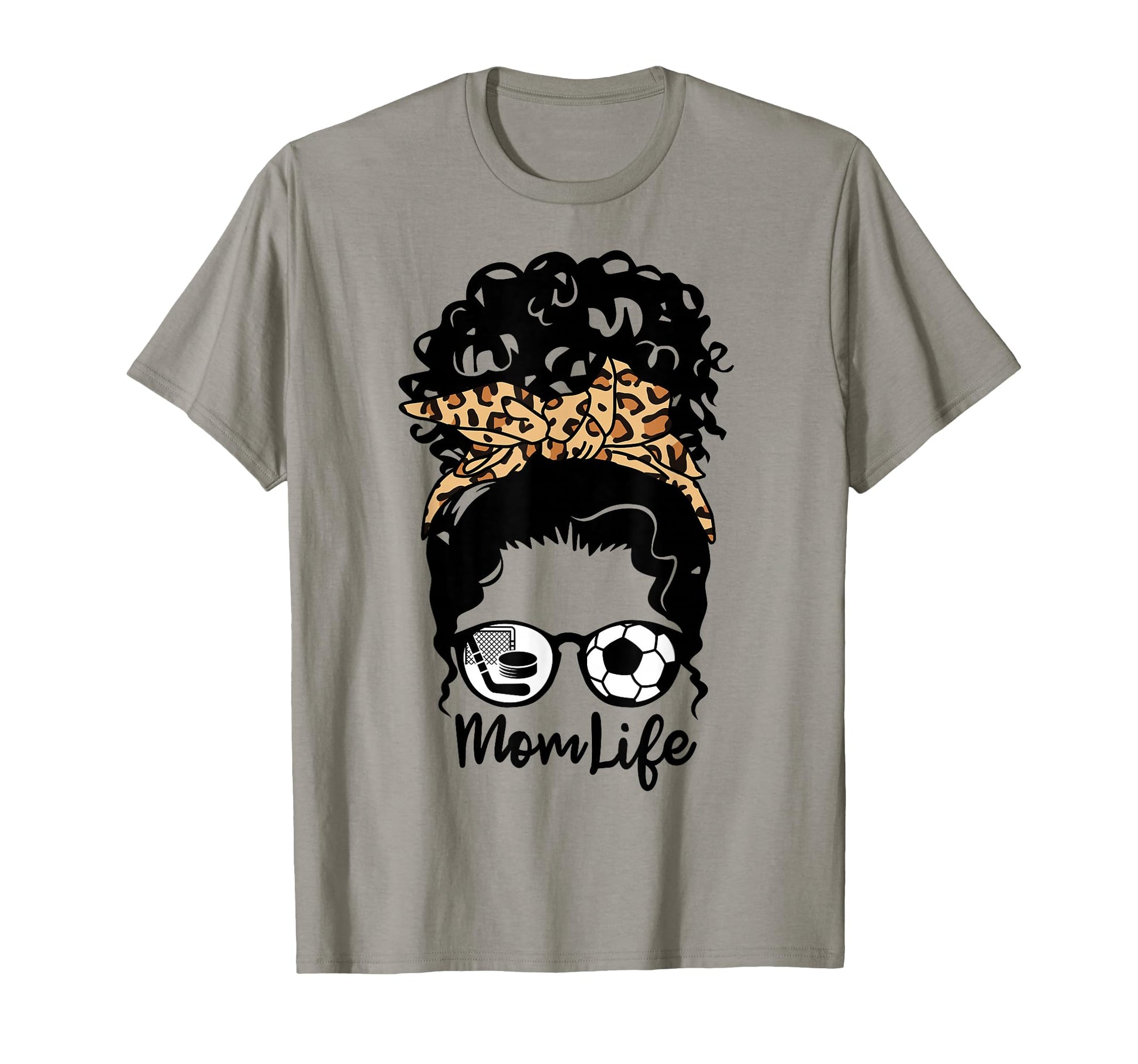 Mom Life Messy Bun Curly Hair Hockey T-Shirt - Unique Graphic Unisex - T-Shirt, Sweatshirt, Hoodie