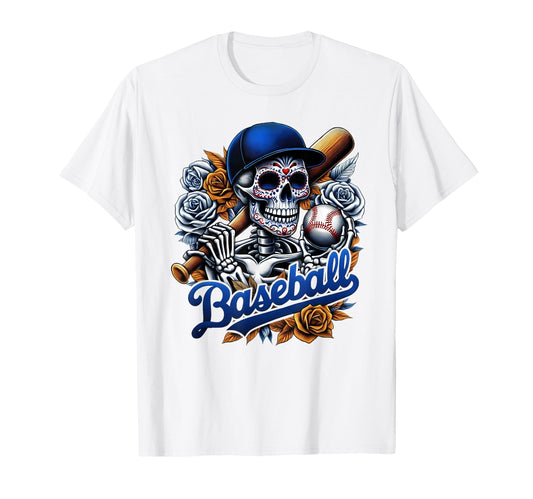 Baseball Sugar Skull Day Dead T-Shirt - Casual Everyday Wear for Adults - T-Shirt, Sweatshirt, Hoodie